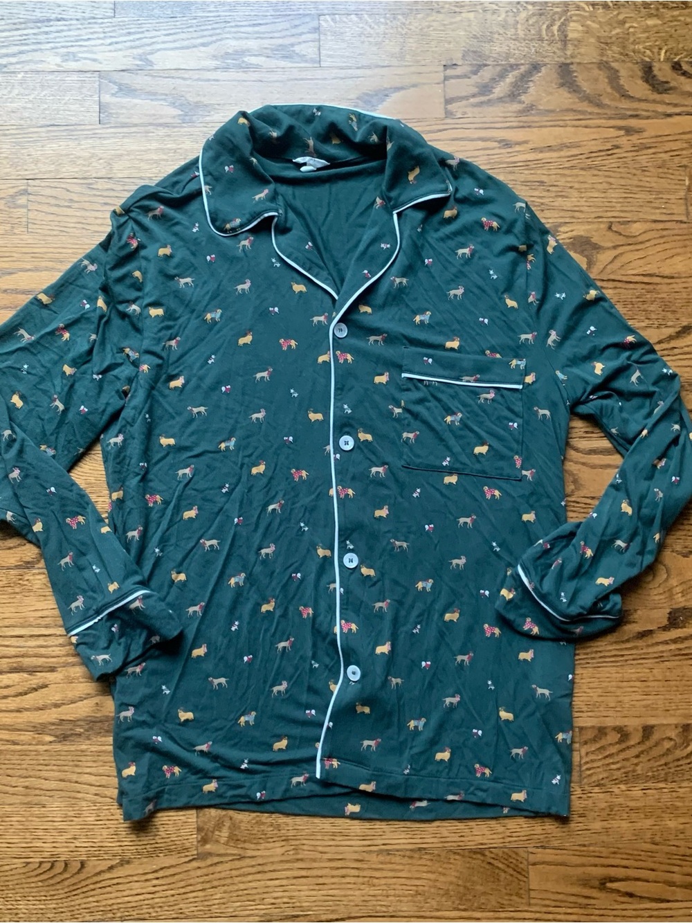 EUC Eberjey button down modal pajama pj top long sleeve dark green dog print S